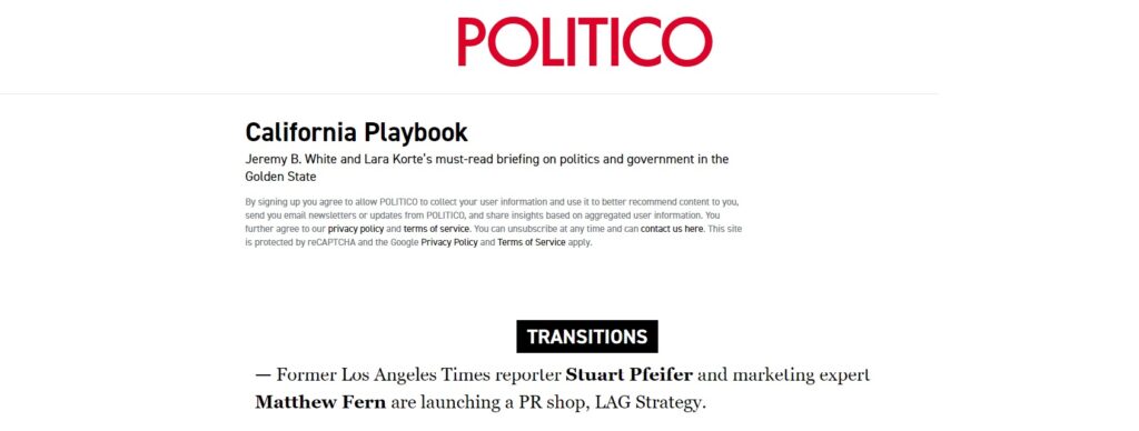 Politico clip about LAG Strategy